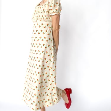 1970s Ivory Floral Maxi Dress, sz. S-L