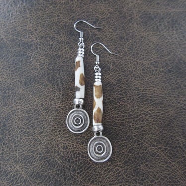 Batik print bone and silver earrings 