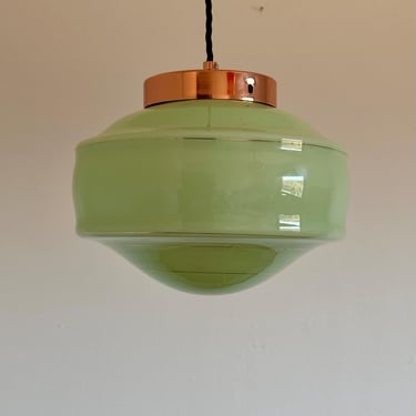 Vintage Green Opal Glass Globe Pendant Lamp / Art Deco Orb Ceiling Light / MCM Hanging Lamp / Dinning Room Lighting / Yugoslavia / 1950s 