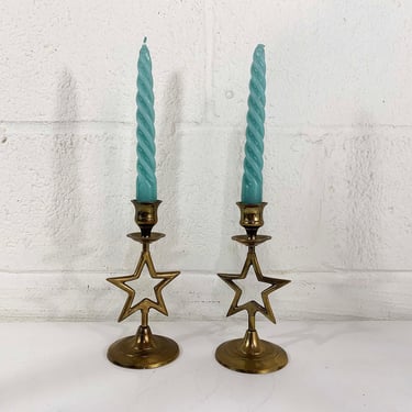 Vintage Brass Star Candle Holders Pair of Candlesticks Retro Home Decor Mid-Century Hollywood Regency Candleholders Christmas Holidays 