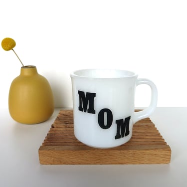 Vintage Anchor Hocking Milk Glass Mom Mug, Vintage Black And White Coffee Cup For Mom 