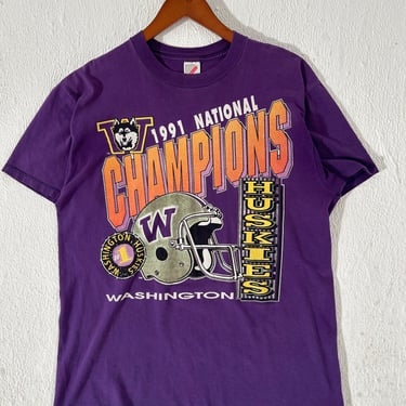 Vintage 1990 University of Washington UW Huskies 1991 National Champs T-Shirt Sz. L