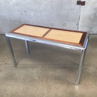 1970's Tubular Chrome &amp; Cane Entry Table Console DIA Design Institute