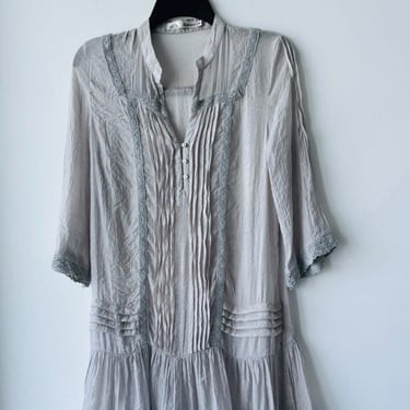 Vintage Solitaire Dress Silk Sheer Mini Pleated Light Purple Womens Small Peasant Cottagecore 