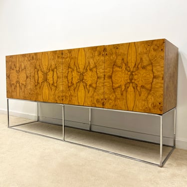 mid century Milo Baughman Thayer Coggin olive burl wood chrome credenza buffet 