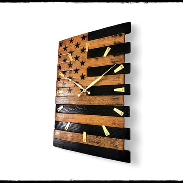 Whiskey Barrel American Flag Clock - Bourbon Barrel Stars & Stripe - Americana Decor - Reclaimed Old Glory - Rustic Elegance - Patriotic Art 