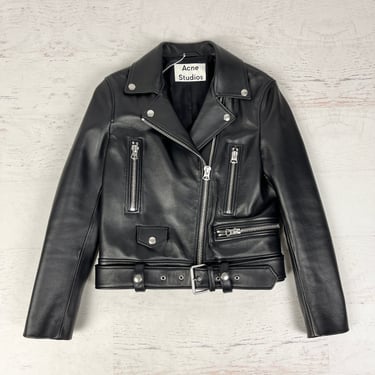 ACNE Mock Core Leather Moto Jacket, Size 2 (size 34 FR), Black, New W/ Tags