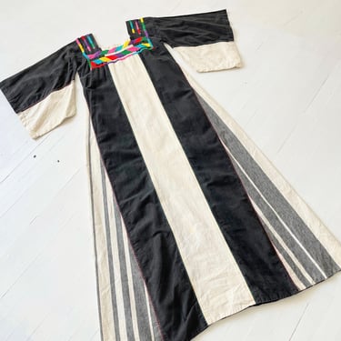 1970s Josefa Striped Embroidered Maxi Dress 