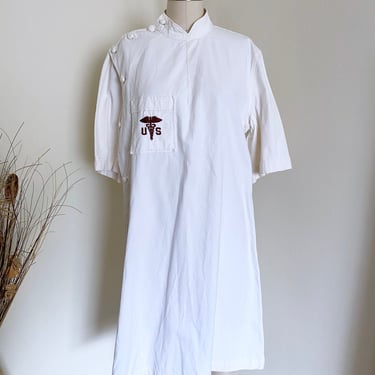 Vintage Cotton Smock Dress, Military Medic, Large 