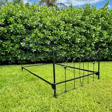 Antique French Style Black Iron Full Size Bed - Ornate Victorian Scrollwork & Floral Rosettes - Rustic Farmhouse - Cottagecore Style 