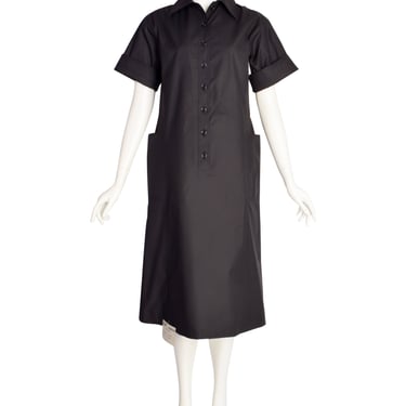 Yves Saint Laurent Vintage 1970s Black Cotton Collared Smock Dress