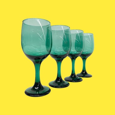 Vintage Wine Glasses Retro 1990s Contemporary + Libbey Premier + Juniper Green + Glass + Set of 4 + Stemware + Bar + Barware + Drinking 