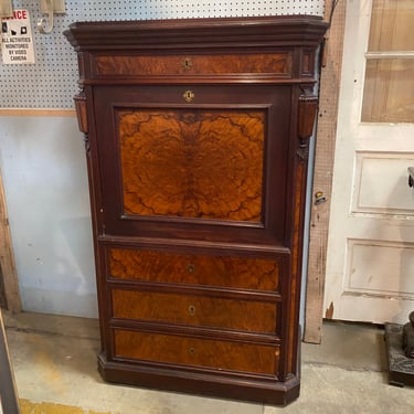 Burled Veneer Drop-Down Secretary with Drawers