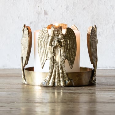 Brass Angel Candle Holder, Vintage Pillar Candle Holder, Christmas Holiday Decor 