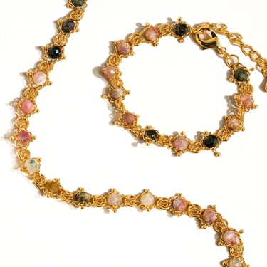 Skylar 18K Gold Multi-Stone Chained Bracelet &amp; Necklace