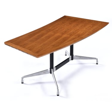 Mid-Century Modern Walnut Boomerang Desk with Eames Herman Miller Base 