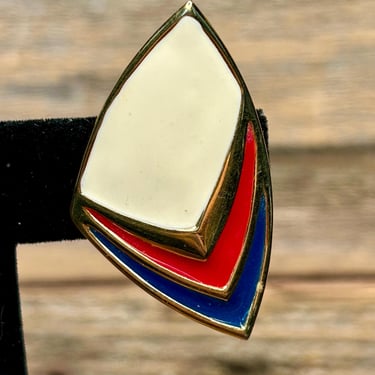 Vintage Monet Clip On Earrings Red White And Blue Enamel Retro Fashion Jewelry 