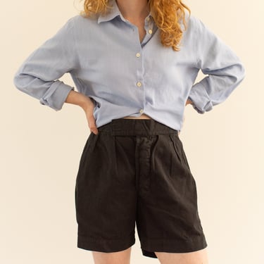 Vintage 25 26 29 30 Waist Black Cotton Shorts | Button Fly | High Rise Workwear | Side Buckle | Pleats Chino | BS003 