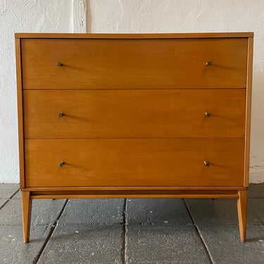 Vintage Paul Mccobb planner group modern mid century 3 drawer blonde maple dresser wood base Brass pulls 