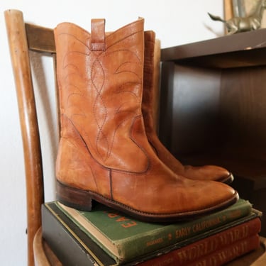Vintage Torino Handmade 1975 Leather Brown Stitched Cowboy Boots 