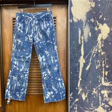 Vintage 1960’s Paint Spot Design Cotton Hippie Mod Denim Jeans, 60’s Hip Huggers, Vintage Acid Wash, Vintage Pants, Vintage Clothing 