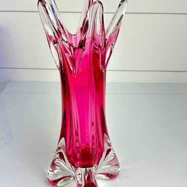 Vintage Murano Huge Stretch Swung Art Glass Vase Pink Mid Century Modern 12