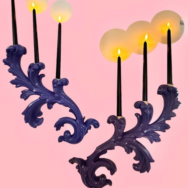 Hollywood Regency purple Wall Candle Holder Set