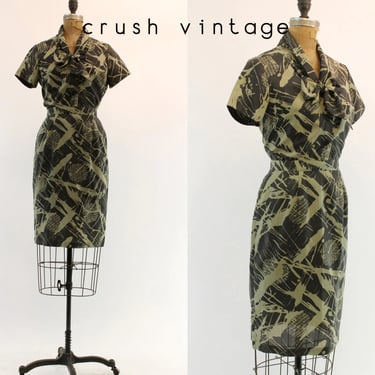 1950s camouflage print blouse and skirt xs | vintage cotton two piece set | new in 