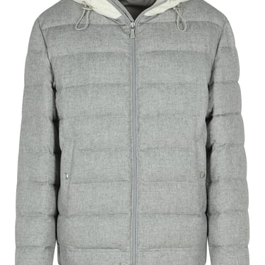 Eleventy Grey Silk Blend Down Jacket Men