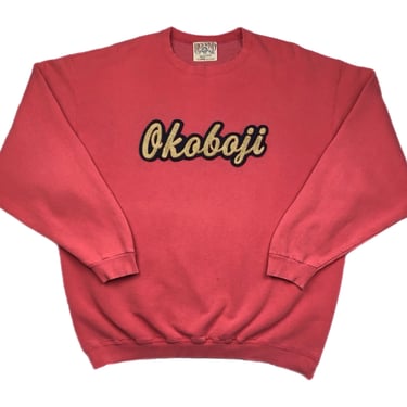 Vintage 90s Okoboji Iowa Embroidered Made in USA Destination/Souvenir Style Faded Pink Crewneck Sweatshirt Pullover Size XL 