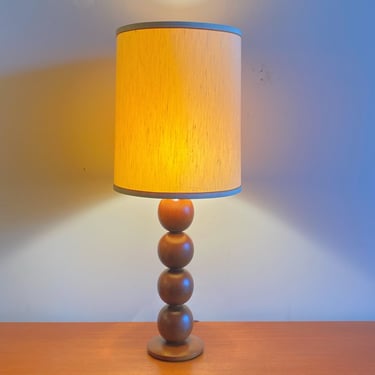 Lovely Teak Table Lamp w/ Stacked Balls & Vintage Shade
