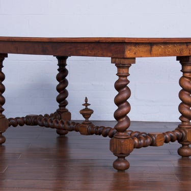 Antique French Louis XIII Barley Twist Oak Table 