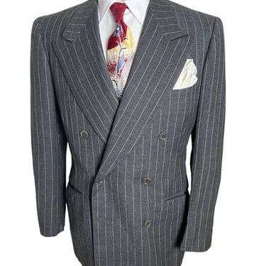 Vintage 1940s DOUBLE BREASTED Wool Jacket ~ size 38 R ~ Suit / Sport Coat ~ Chalk Stripe 