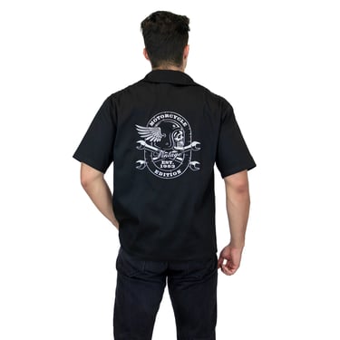 Men's Black Motorcycle Edition Embroidered Short-Sleeve Top S-4XL 