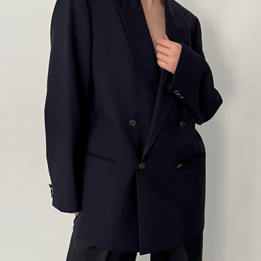 Vintage YSL Navy Monogram Double-Breasted Blazer