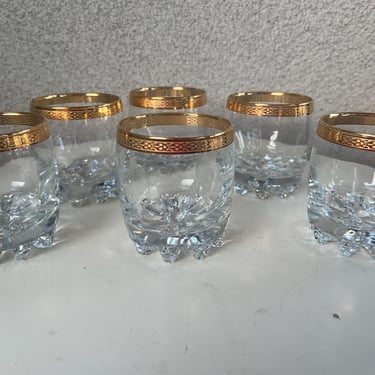 Vintage set 6 double old fashion glasses gold rims Classique by Circleware Crystal 