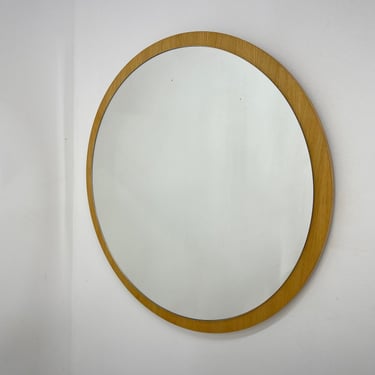 1970's Midcentury Round Wall Mirror, Czechoslovakia / Vintage Mirror / Wood 