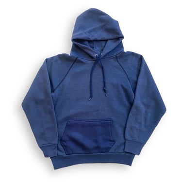 vintage hoodie / navy sweatshirt / 1980s navy blue two tone pocket raglan hoodie blank sweatshirt Small 