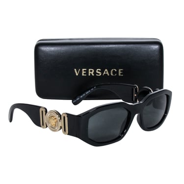 Versace - Black Rectangular Sunglasses w/ Gold Logo Head Sides