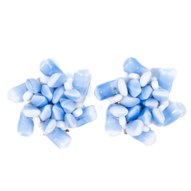 West Germany Blue White Bead Earrings