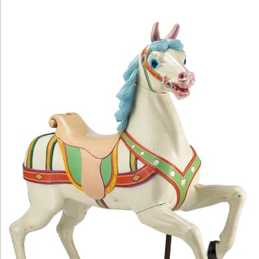 German hand carved and painted wood carousel 