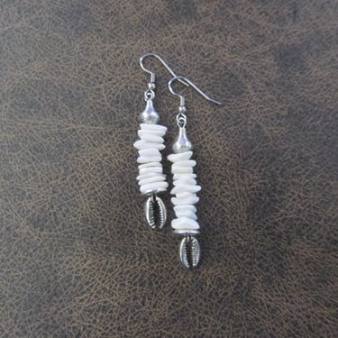Modern sea shell earrings, puka and cowrie 