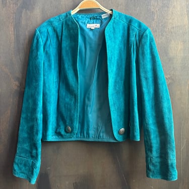 Vintage Teal Suede Cropped Jacket