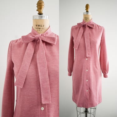 1970s/80s Rose Pink Knit Shirt Dress 