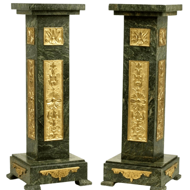 Pedestals, Marble, Green, Set of Two, Ormolu Mounted, with Bronze, Vintage!