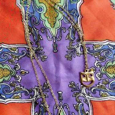 Vintage 90s Greek Drama Mask Faux Gold Charm Necklace 