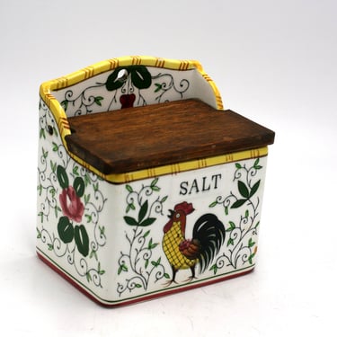 vintage Roosters and Roses salt Box 