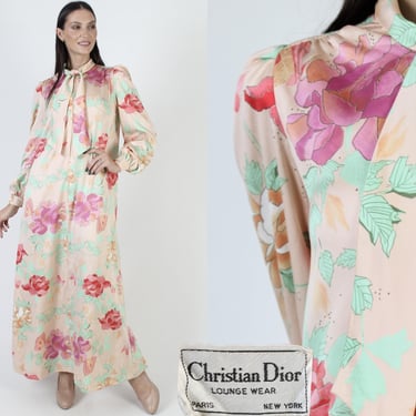 Christian Dior Vintage Nightgown, Designer Evening Lounge Wear, 80s High End Wedding Robe Size Small S 