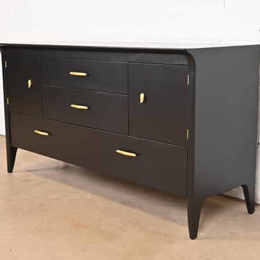 John Van Koert for Drexel Profile Mid-Century Modern Black Lacquered Dresser or Credenza, Newly Refinished