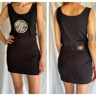 1990s Denim Mini Skirt / Isabella Sole Black Denim Skirt / Medium Waisted Form Fitting Jean Skirt / Summertime Skirt 